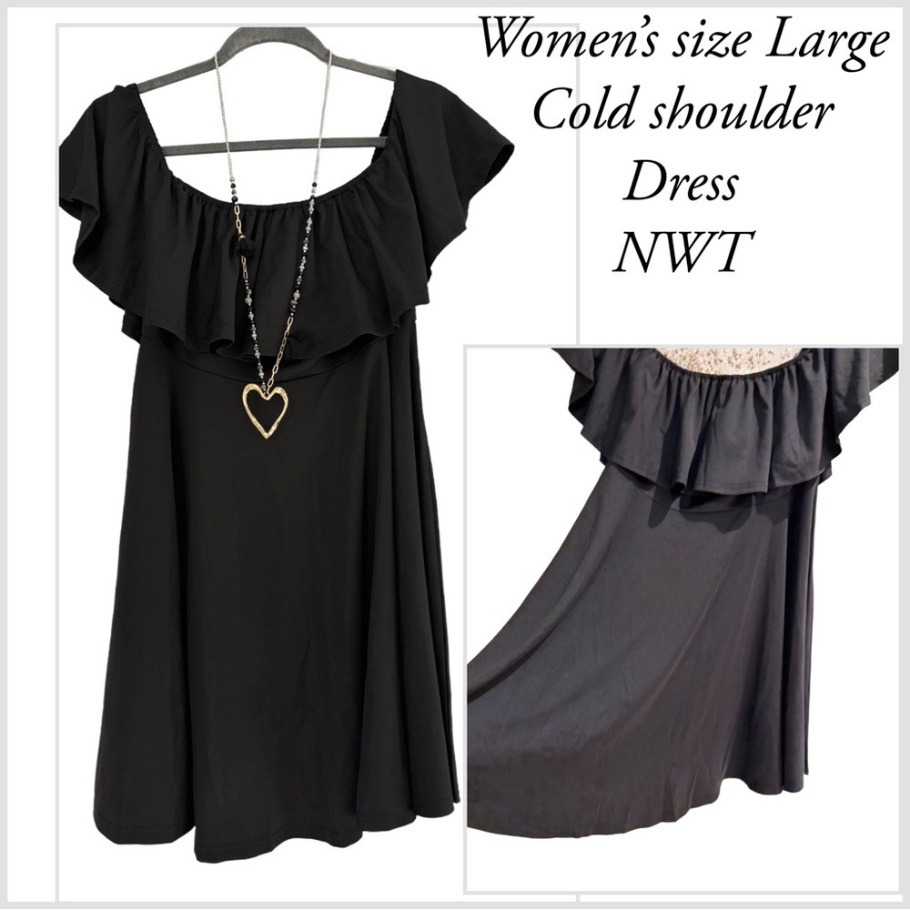 Black womens Dress size Large knee length casual summer short sleeve NWT